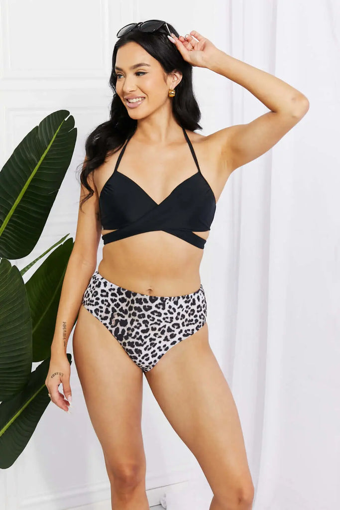 Marina West Swim Summer Splash Halter Bikini Set in Black | Swimsuit