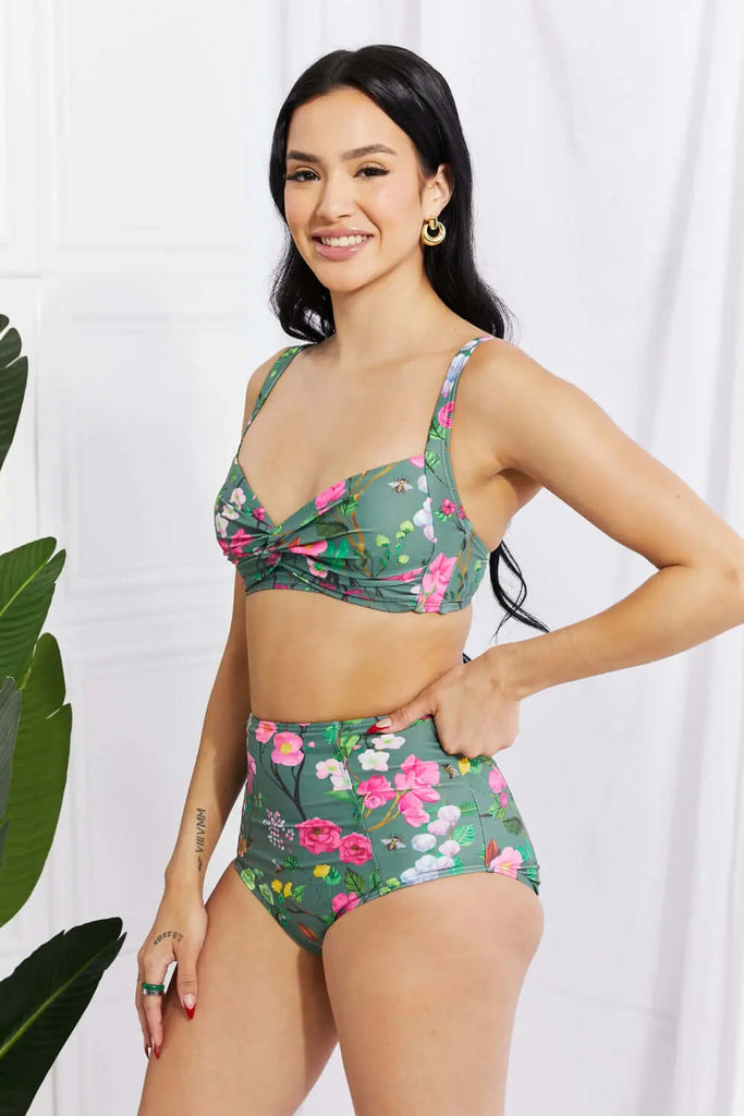 Marina West Swim Take A Dip Twist High-Rise Bikini in Sage | Swimsuit