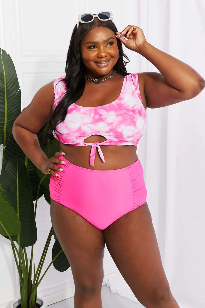 Marina West Swim Sanibel Crop Swim Top and Ruched Bottoms Set in Pink | Swimsuit