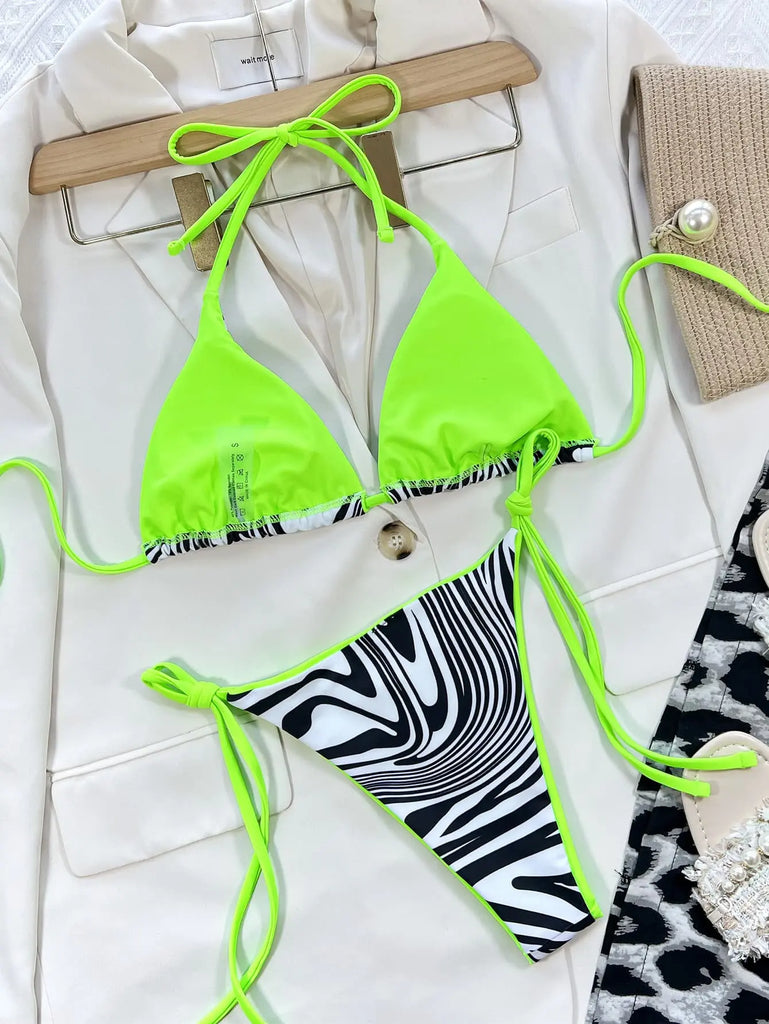Zebra Print Halter Neck Bikini Set | Swimsuit
