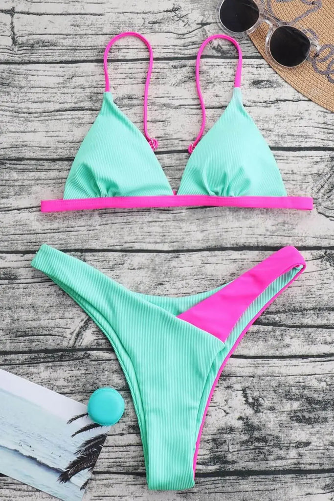 Contrast Ribbed Bikini Set | Swimsuit