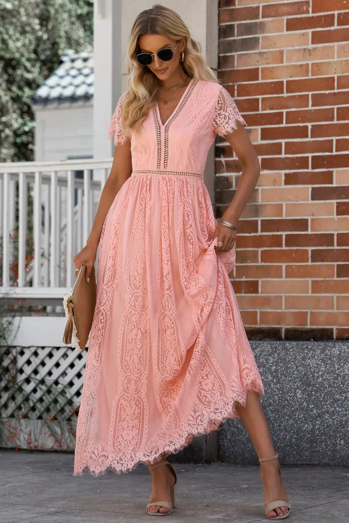 Scalloped Trim Lace Plunge Dress | Woman Casual Outfits