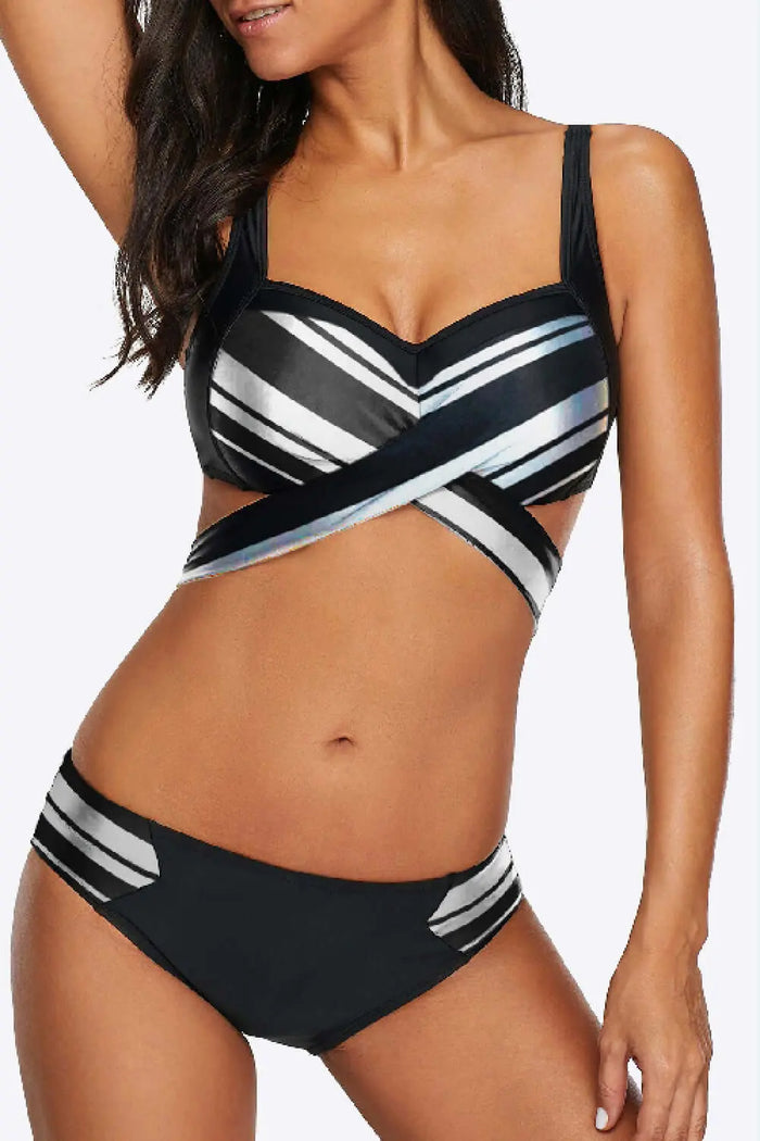 Striped Crisscross Tie-Back Bikini Set | Swimsuit