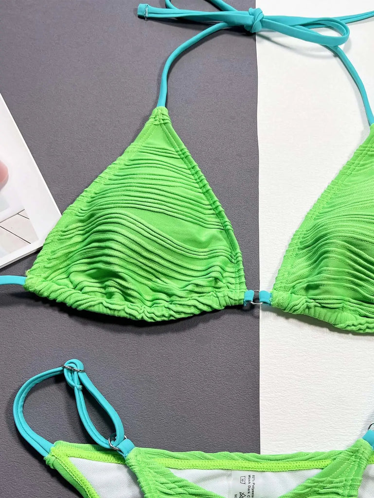 Ribbed Halter Neck Two-Piece Bikini Set | Swimsuit