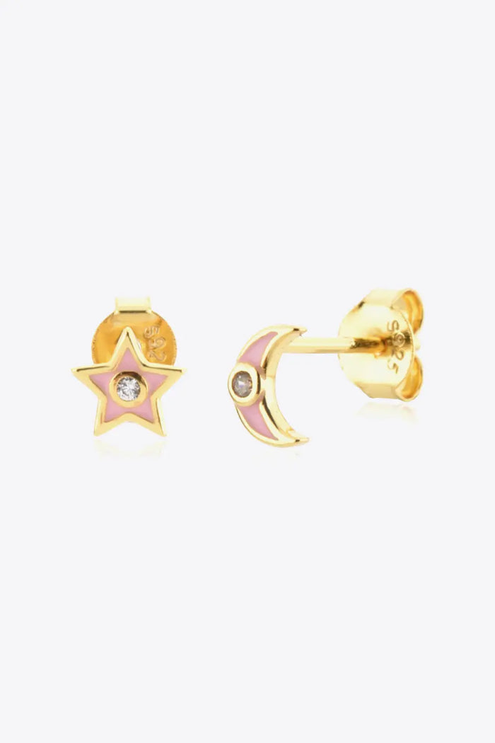 Star and Moon Zircon Mismatched Earrings | Jewelry