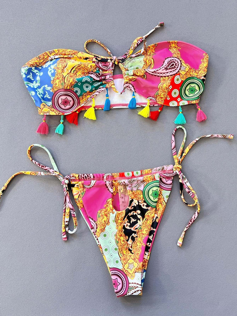 Printed Tied Strapless Bikini Set | Swimsuit