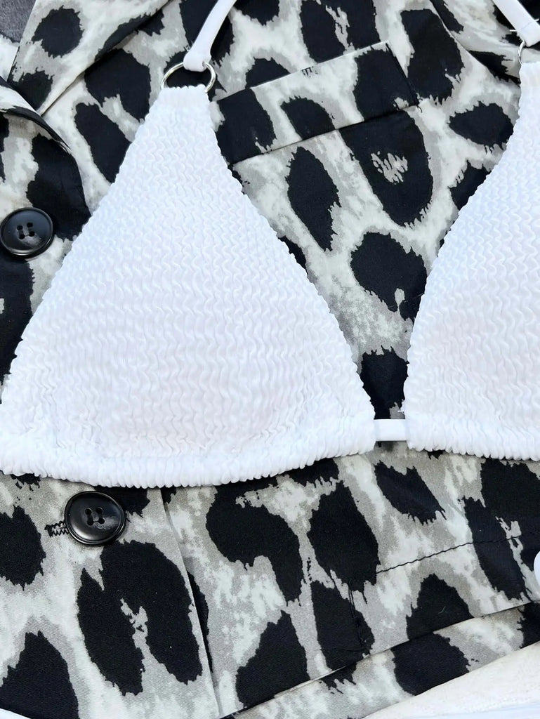 Textured Halter Neck Tie Side Bikini Set | Swimsuit