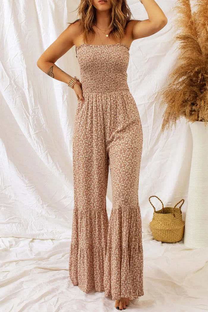 Floral Spaghetti Strap Smocked Wide Leg Jumpsuit | Woman Casual Outfits