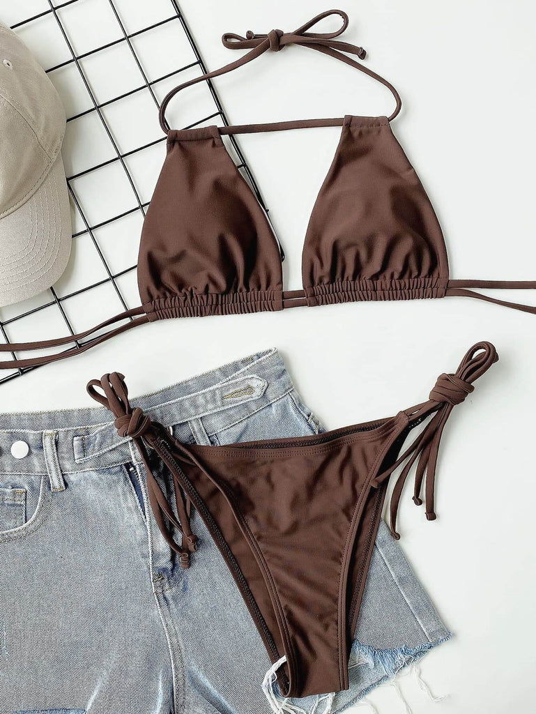 Halter Neck Ruched Bikini Set | Swimsuit