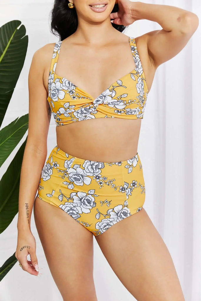 Marina West Swim Take A Dip Twist High-Rise Bikini in Mustard | Swimsuit