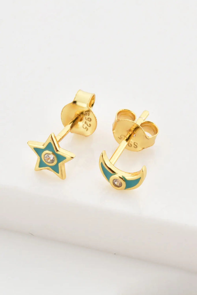 Star and Moon Zircon Mismatched Earrings | Jewelry