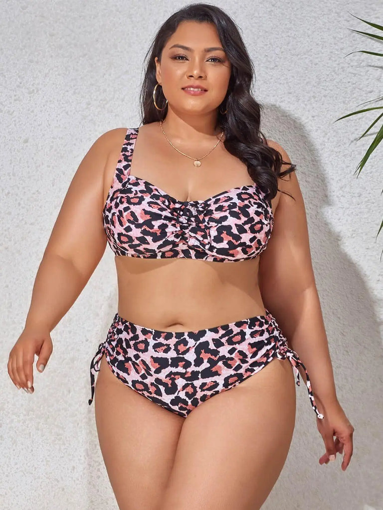 Plus Size Printed Drawstring Detail Bikini Set | Swimsuit