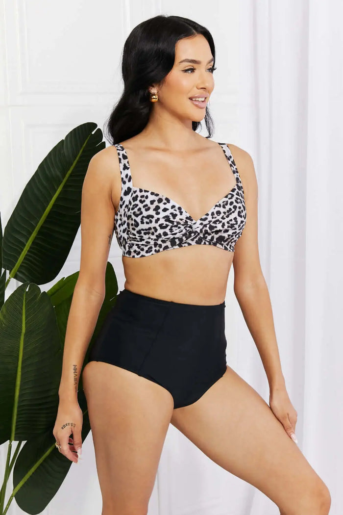 Marina West Swim Take A Dip Twist High-Rise Bikini in Leopard | Swimsuit