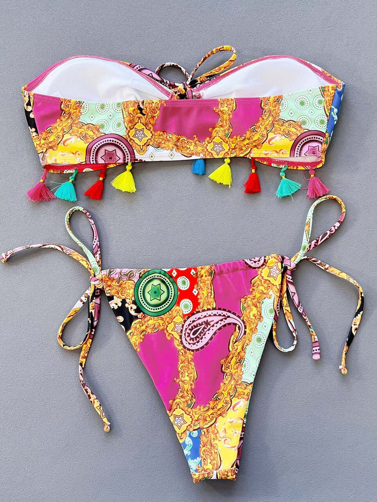 Printed Tied Strapless Bikini Set | Swimsuit