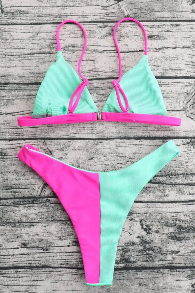 Contrast Ribbed Bikini Set | Swimsuit