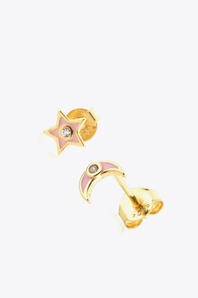 Star and Moon Zircon Mismatched Earrings | Jewelry