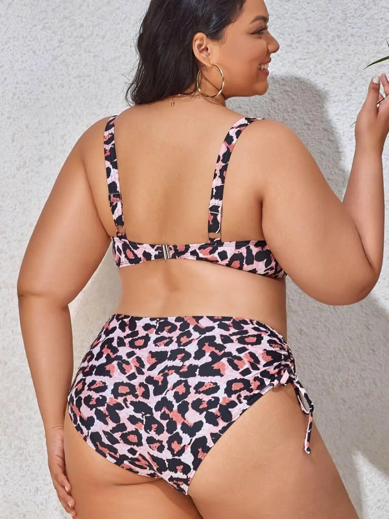 Plus Size Printed Drawstring Detail Bikini Set | Swimsuit