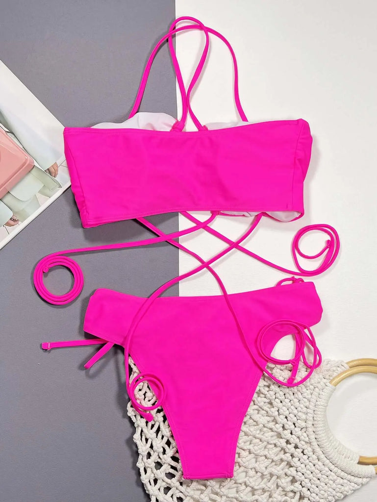 Halter Neck Drawstring Detail Bikini Set | Swimsuit