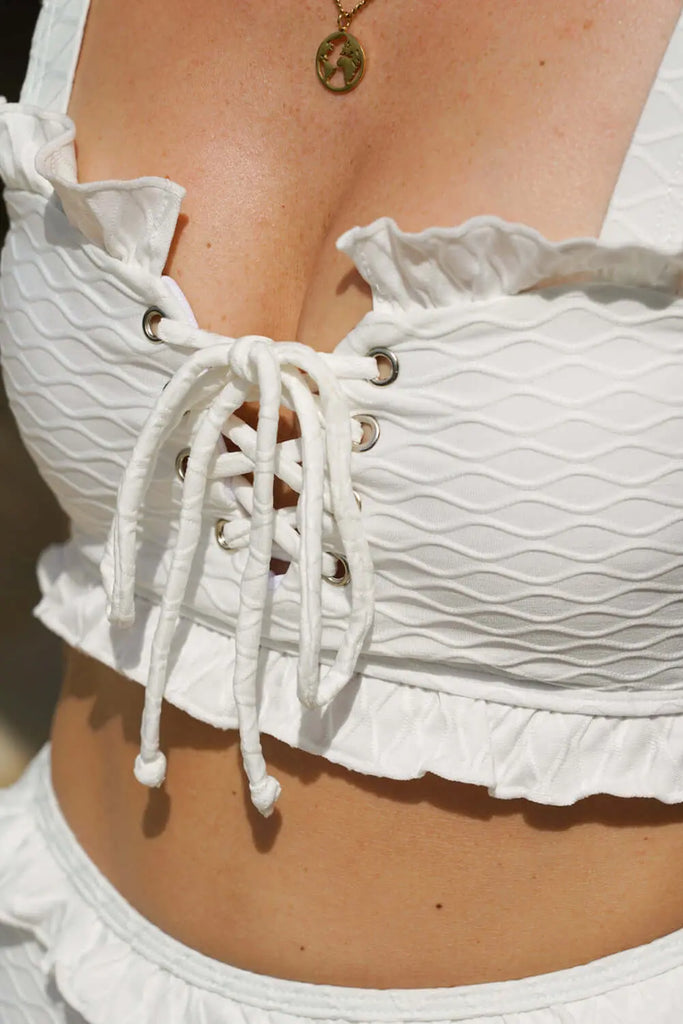Frill Trim Lace-Up Bikini Set | Swimsuit