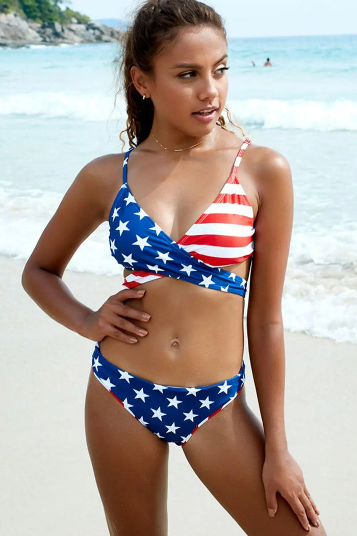 Stars and Stripes Crisscross Bikini Set | Swimsuit