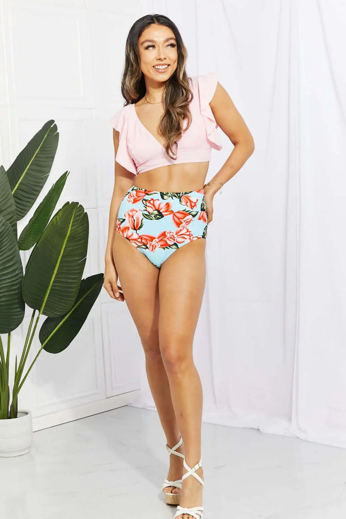 Floral Ruffled High Waist Bikini Set | Swimsuit