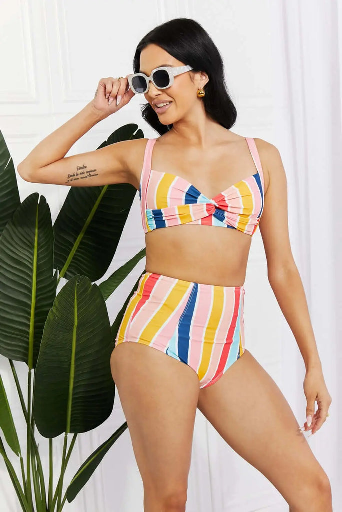 Marina West Swim Take A Dip Twist High-Rise Bikini in Stripe | Swimsuit