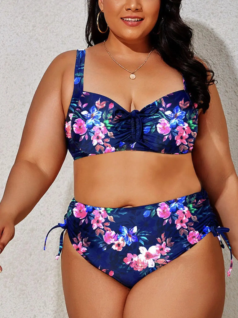 Plus Size Printed Drawstring Detail Bikini Set | Swimsuit