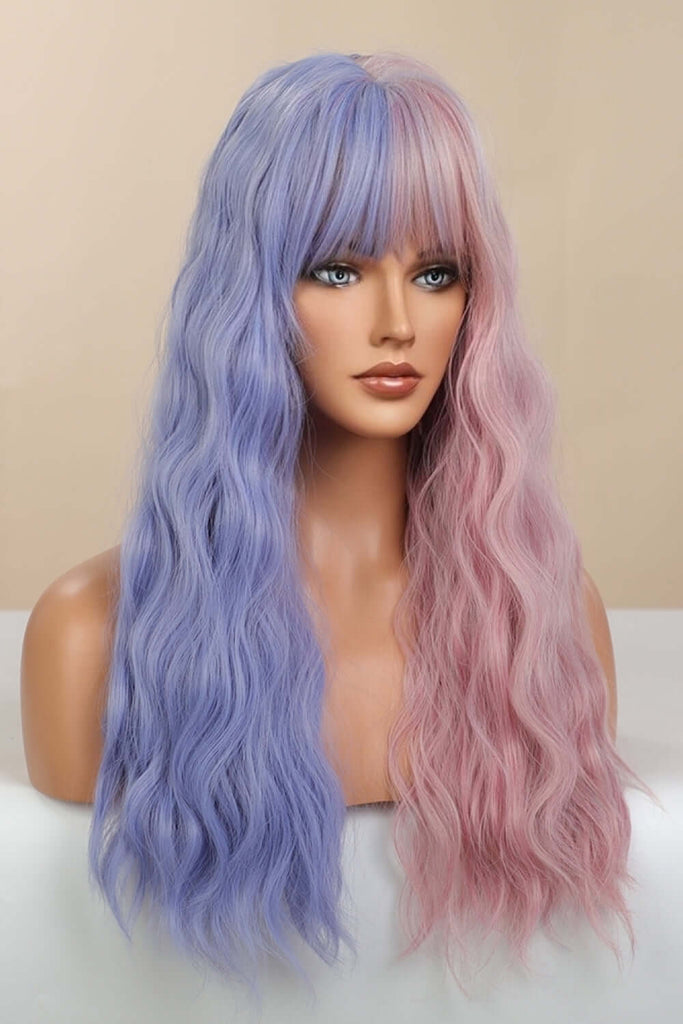 13*1" Full-Machine Wigs Synthetic Long Wave 26" in Blue/Pink Split Dye | Hair