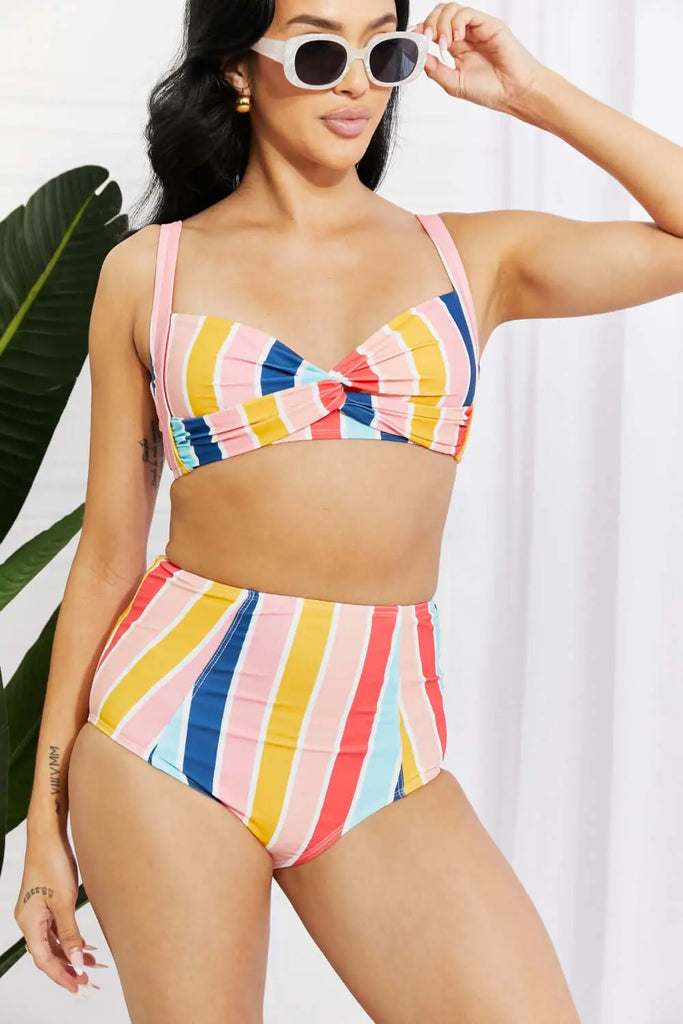 Marina West Swim Take A Dip Twist High-Rise Bikini in Stripe | Swimsuit