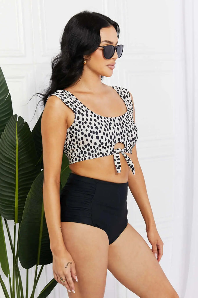 Marina West Swim Sanibel Crop Swim Top and Ruched Bottoms Set in Black | Swimsuit