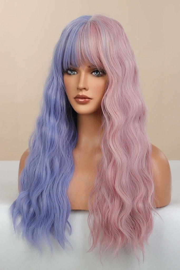 13*1" Full-Machine Wigs Synthetic Long Wave 26" in Blue/Pink Split Dye | Hair