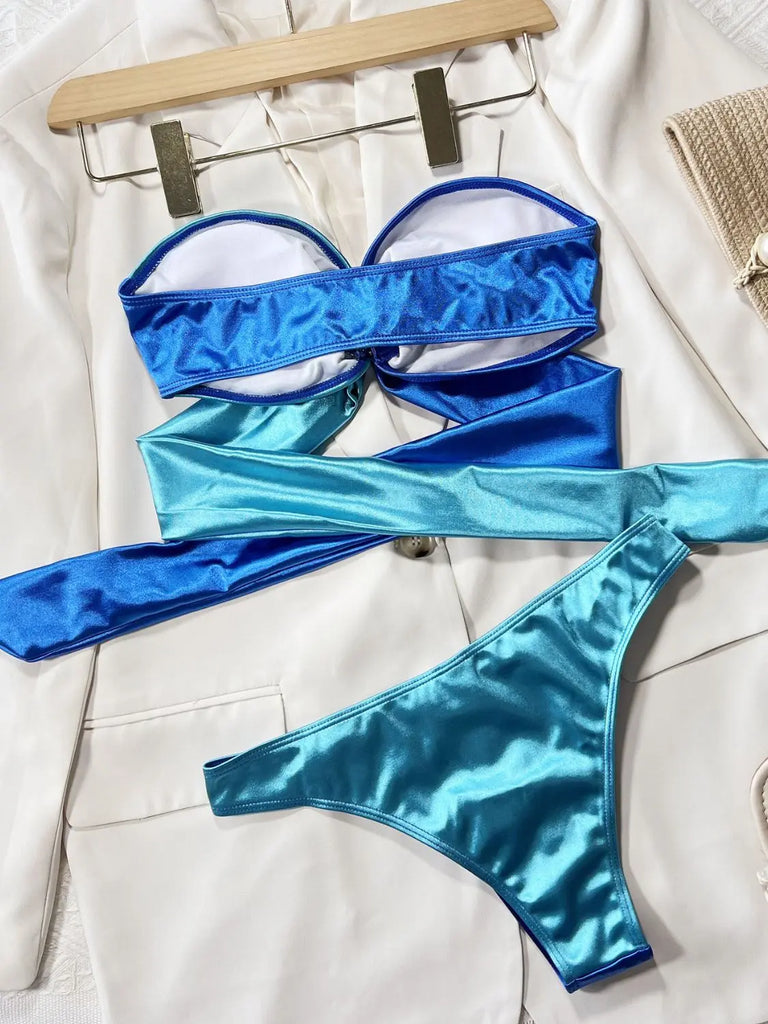 Two-Tone Ring Detail Tied Bikini Set | Swimsuit