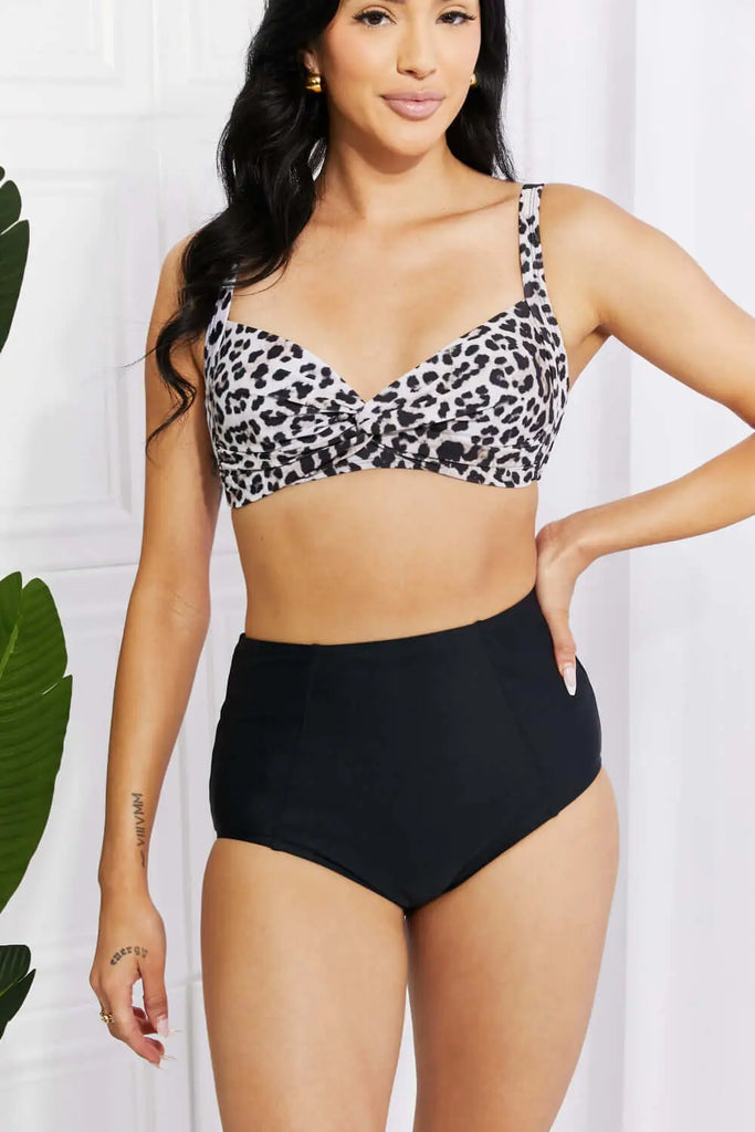 Marina West Swim Take A Dip Twist High-Rise Bikini in Leopard | Swimsuit