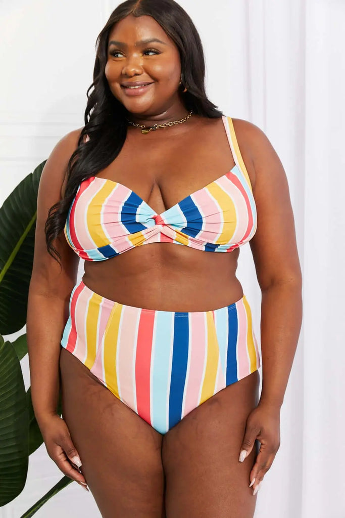 Marina West Swim Take A Dip Twist High-Rise Bikini in Stripe | Swimsuit