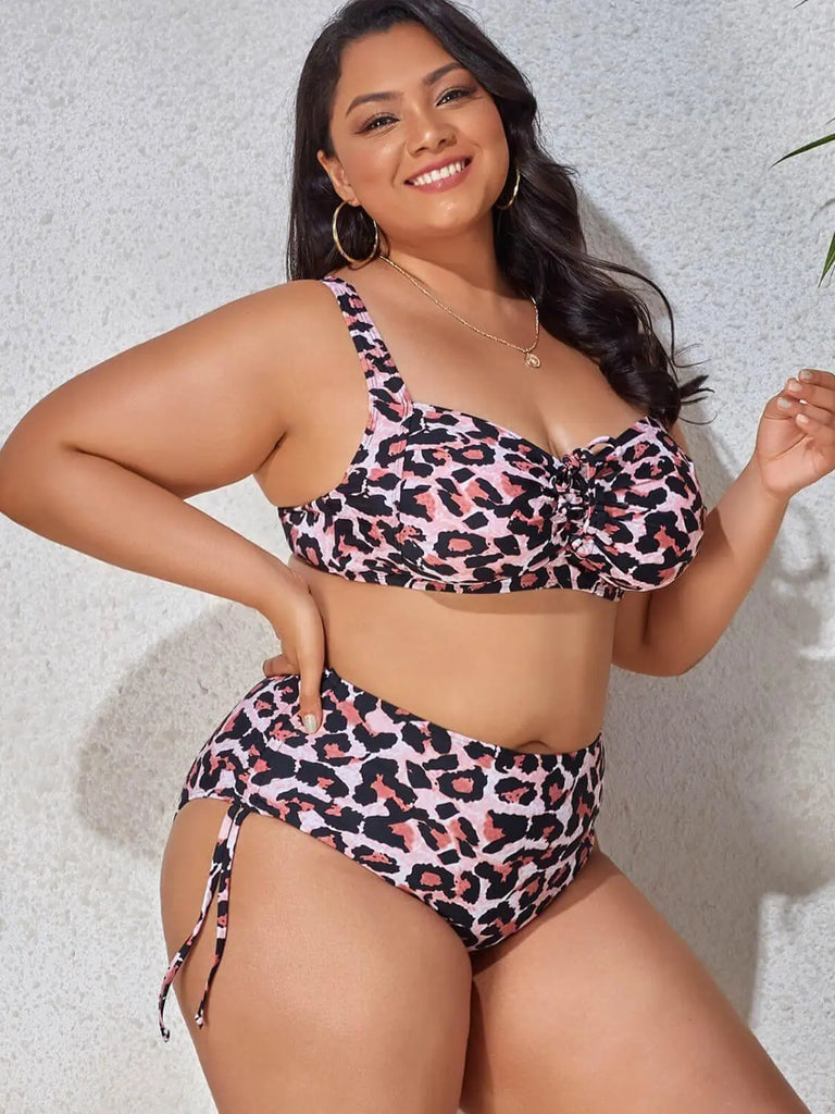 Plus Size Printed Drawstring Detail Bikini Set | Swimsuit