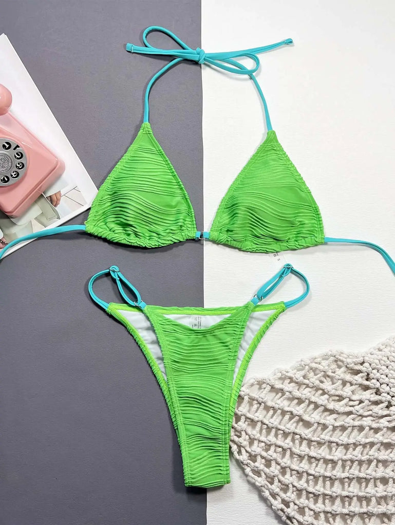 Ribbed Halter Neck Two-Piece Bikini Set | Swimsuit