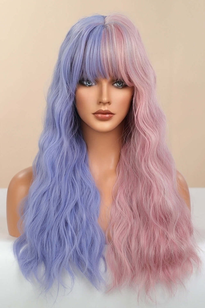13*1" Full-Machine Wigs Synthetic Long Wave 26" in Blue/Pink Split Dye | Hair